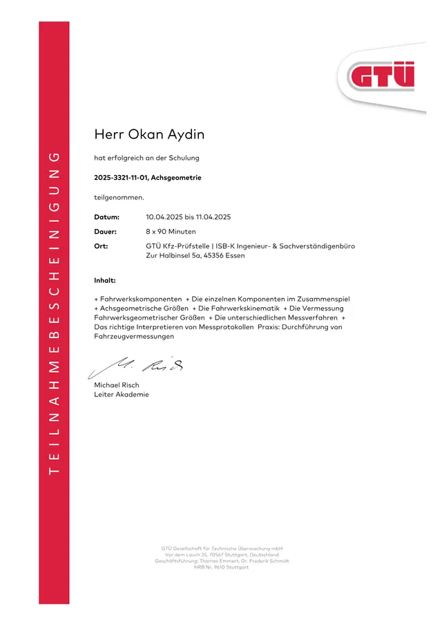 Achsgeometrie und Fahrwerk – Nachweis von Okan Aydin